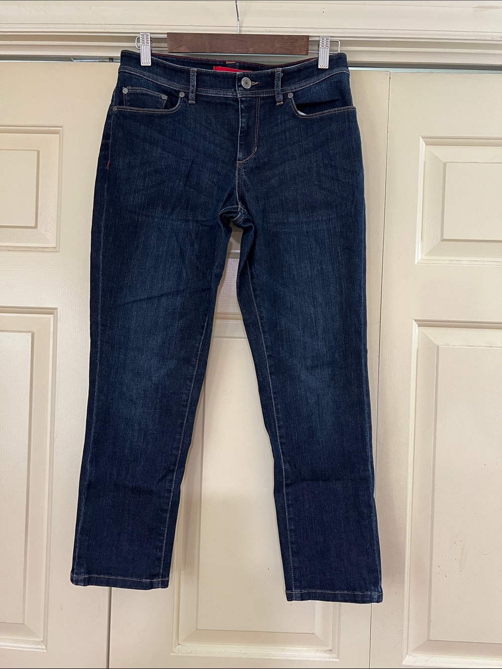 L.L. Bean Women's Dark Indigo Straight-Leg Jeans 5 Pocket Stretchy Like New